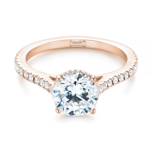 18k Rose Gold 18k Rose Gold Micro Pave Diamond Engagement Ring - Flat View -  104175
