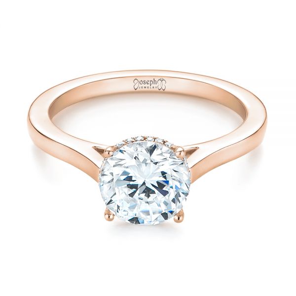 18k Rose Gold 18k Rose Gold Micro Pave Diamond Engagement Ring - Flat View -  104178