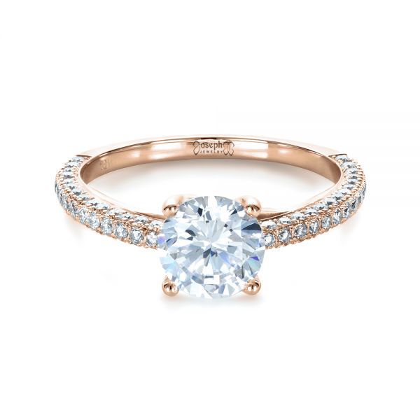 18k Rose Gold 18k Rose Gold Micro-pave Diamond Engagement Ring - Flat View - 1379