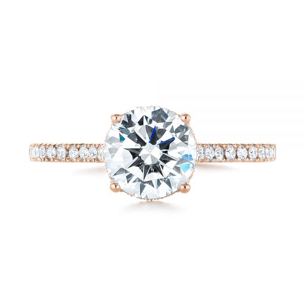 18k Rose Gold 18k Rose Gold Micro Pave Diamond Engagement Ring - Top View -  104175