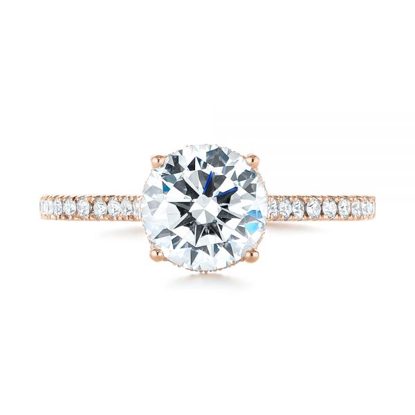 18k Rose Gold 18k Rose Gold Micro Pave Diamond Engagement Ring - Top View - 104175