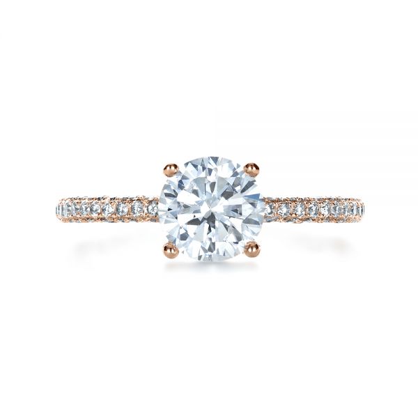 18k Rose Gold 18k Rose Gold Micro-pave Diamond Engagement Ring - Top View - 1379
