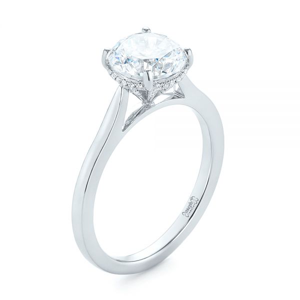 18k White Gold Micro Pave Diamond Engagement Ring - Three-Quarter View -  104125
