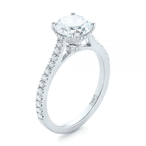 14k White Gold 14k White Gold Micro Pave Diamond Engagement Ring - Three-Quarter View -  104175