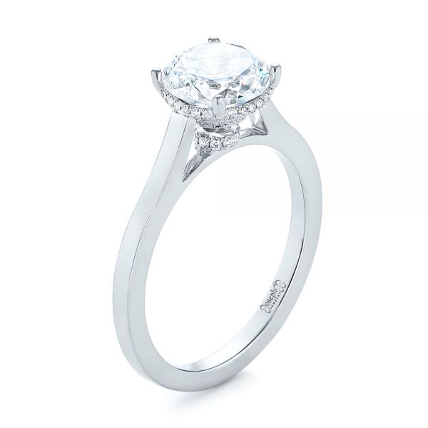 18k White Gold Micro Pave Diamond Engagement Ring - Three-Quarter View -  104178
