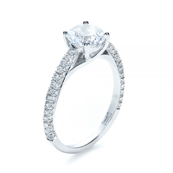 14k White Gold 14k White Gold Micro-pave Diamond Engagement Ring - Three-Quarter View -  1379