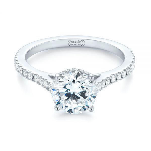 18k White Gold Micro Pave Diamond Engagement Ring - Flat View - 104175