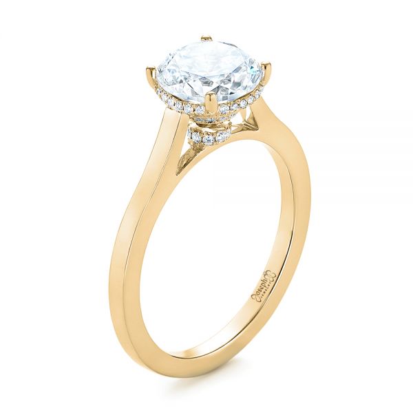 18k Yellow Gold 18k Yellow Gold Micro Pave Diamond Engagement Ring - Three-Quarter View -  104178