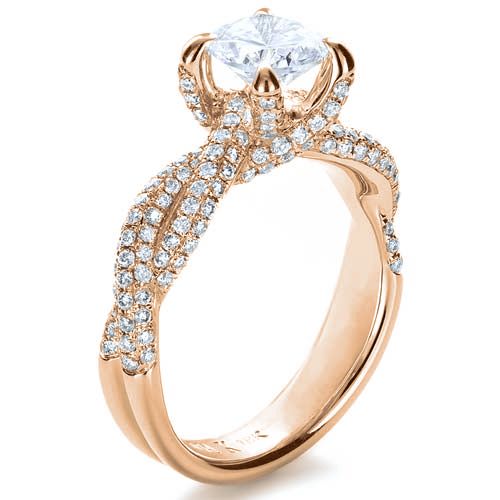 18k Rose Gold 18k Rose Gold Micro-pave Diamond Twisted Shank Engagement Ring - Vanna K - Three-Quarter View -  1262