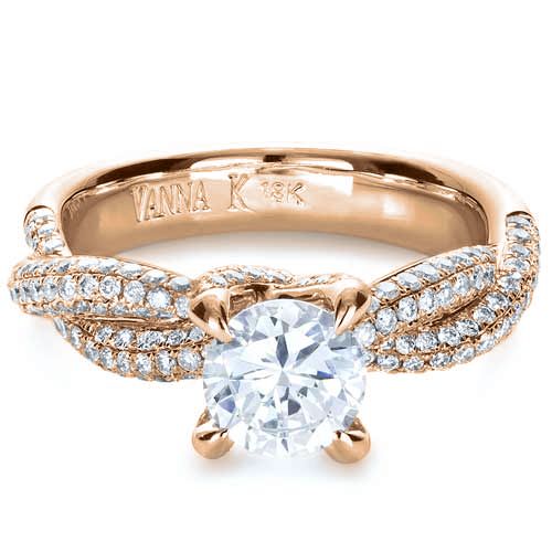 14k Rose Gold 14k Rose Gold Micro-pave Diamond Twisted Shank Engagement Ring - Vanna K - Flat View -  1262
