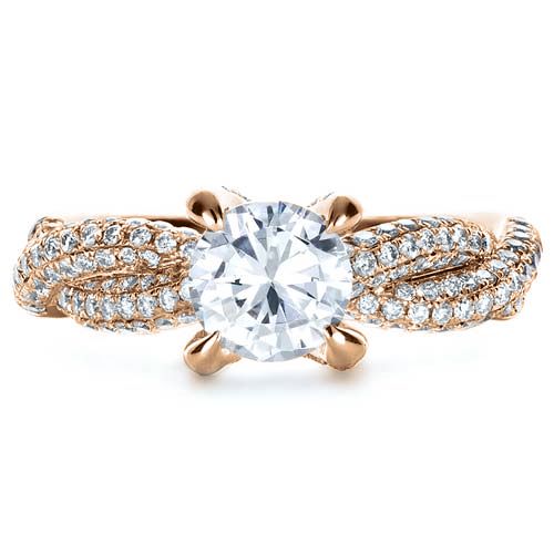 14k Rose Gold 14k Rose Gold Micro-pave Diamond Twisted Shank Engagement Ring - Vanna K - Top View - 1262
