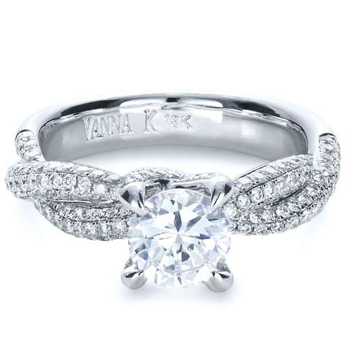18k White Gold Micro-pave Diamond Twisted Shank Engagement Ring - Vanna K - Flat View -  1262