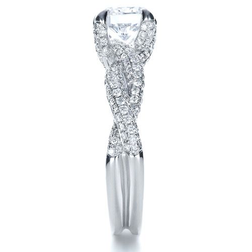 18k White Gold Micro-pave Diamond Twisted Shank Engagement Ring - Vanna K - Side View -  1262