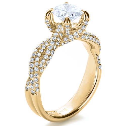 14k Yellow Gold 14k Yellow Gold Micro-pave Diamond Twisted Shank Engagement Ring - Vanna K - Three-Quarter View - 1262