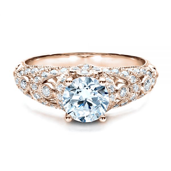 18k Rose Gold 18k Rose Gold Micropave Diamond Engagement Ring - Vanna K - Flat View -  1454