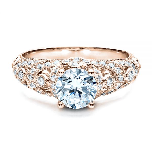 18k Rose Gold 18k Rose Gold Micropave Diamond Engagement Ring - Vanna K - Flat View - 1454