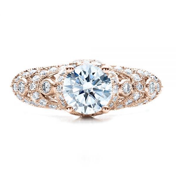 18k Rose Gold 18k Rose Gold Micropave Diamond Engagement Ring - Vanna K - Top View - 1454