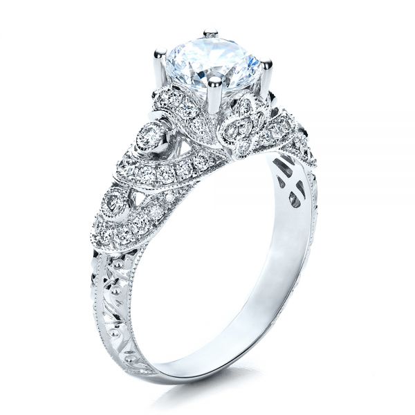 18k White Gold Micropave Diamond Engagement Ring - Vanna K - Three-Quarter View -  1454