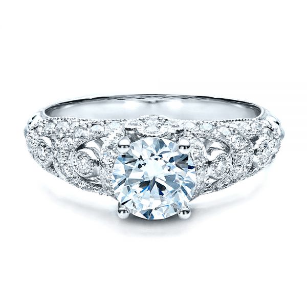 18k White Gold Micropave Diamond Engagement Ring - Vanna K - Flat View - 1454