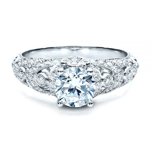  Platinum Platinum Micropave Diamond Engagement Ring - Vanna K - Flat View -  1454