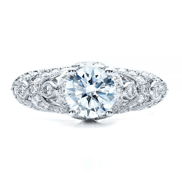 18k White Gold Micropave Diamond Engagement Ring - Vanna K - Top View - 1454