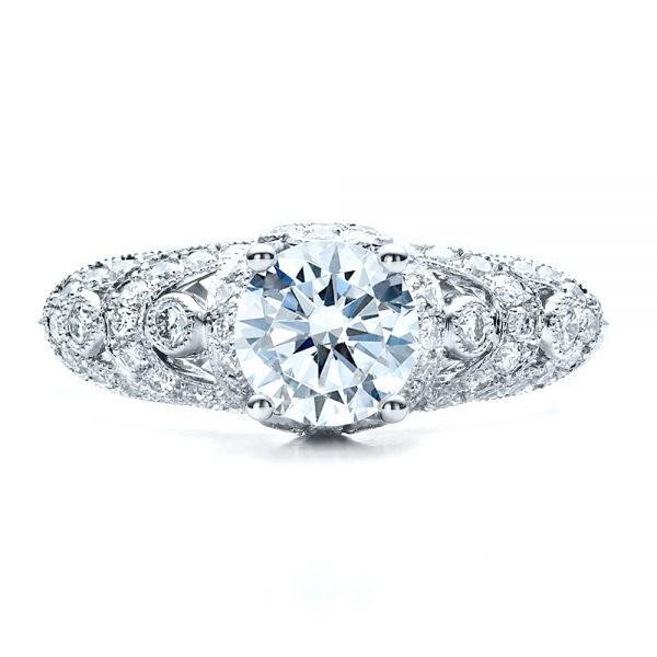 14k White Gold 14k White Gold Micropave Diamond Engagement Ring - Vanna K - Top View -  1454