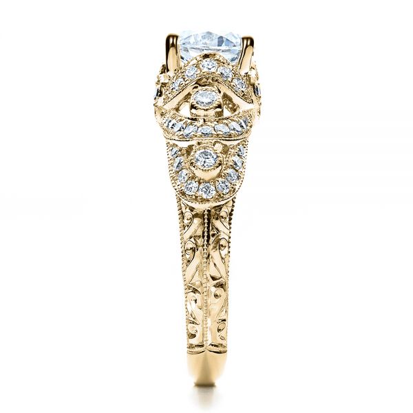 18k Yellow Gold 18k Yellow Gold Micropave Diamond Engagement Ring - Vanna K - Side View -  1454