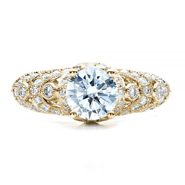 14k Yellow Gold 14k Yellow Gold Micropave Diamond Engagement Ring - Vanna K - Top View - 1454