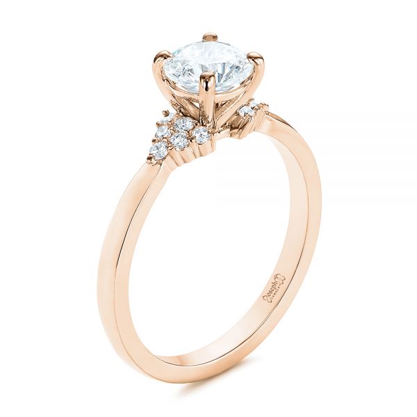 14k Rose Gold 14k Rose Gold Minimalist Cluster Diamond Engagement Ring - Three-Quarter View - 105177