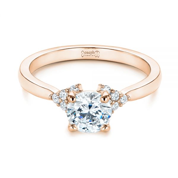 18k Rose Gold 18k Rose Gold Minimalist Cluster Diamond Engagement Ring - Flat View -  105177