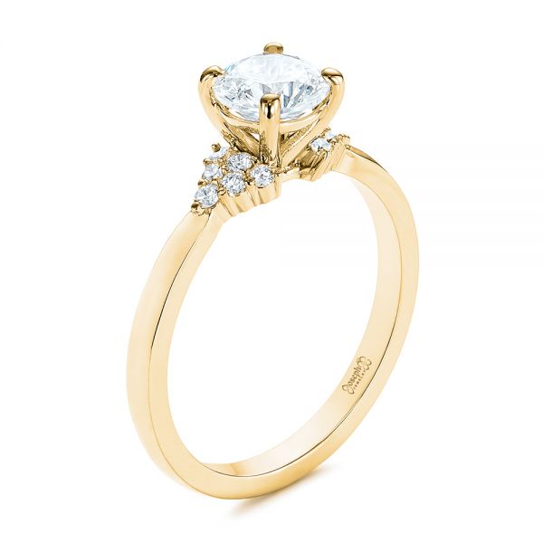 14k Yellow Gold 14k Yellow Gold Minimalist Cluster Diamond Engagement Ring - Three-Quarter View - 105177