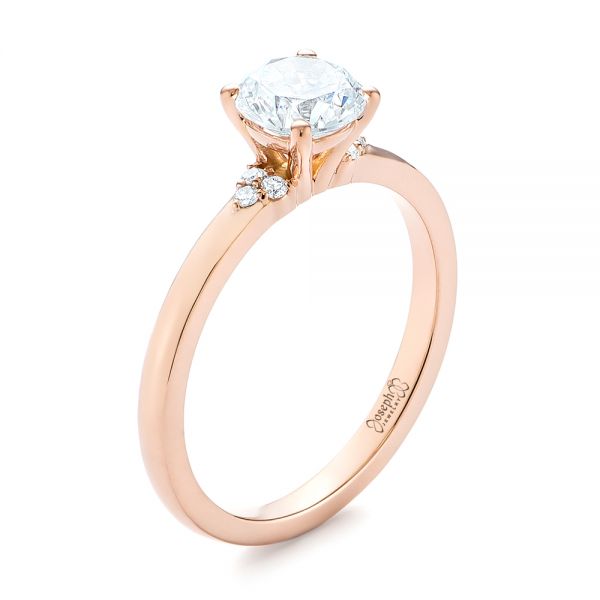 14k Rose Gold Minimalist Diamond Engagement Ring - Three-Quarter View -  104654