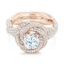 18k Rose Gold 18k Rose Gold Modern Knot Edgeless Pave Engagement Ring - Flat View -  102374 - Thumbnail