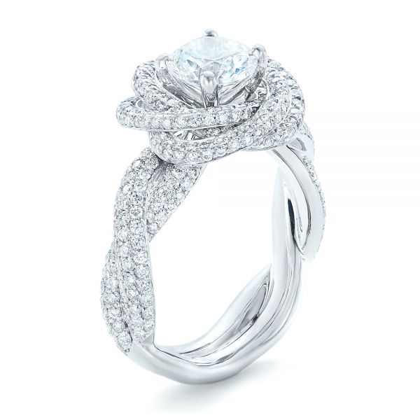 14k White Gold 14k White Gold Modern Knot Edgeless Pave Engagement Ring - Three-Quarter View -  102374