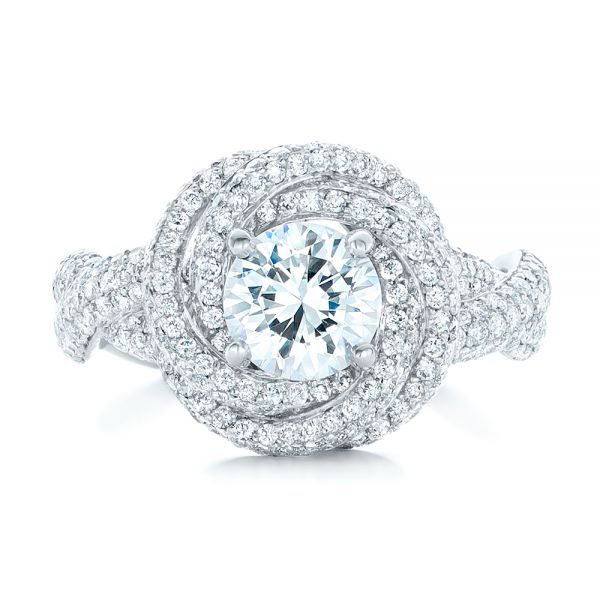 18k White Gold Modern Knot Edgeless Pave Engagement Ring - Top View -  102374
