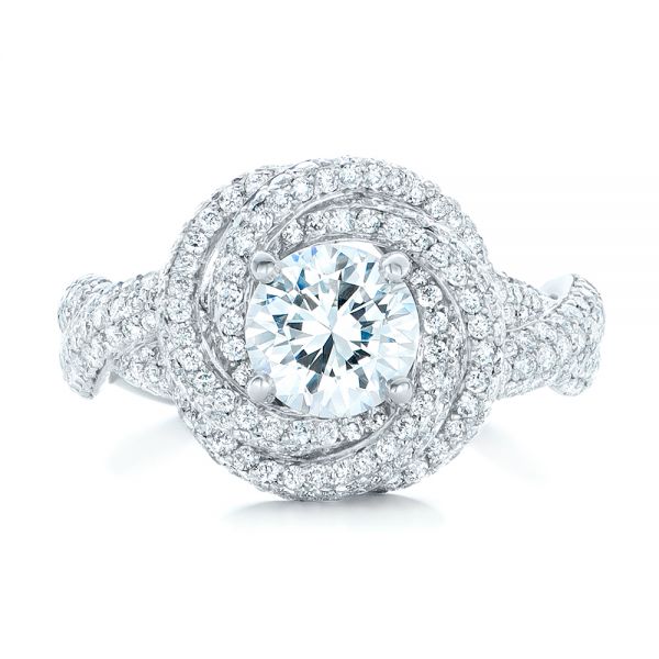 18k White Gold Modern Knot Edgeless Pave Engagement Ring - Top View - 102374