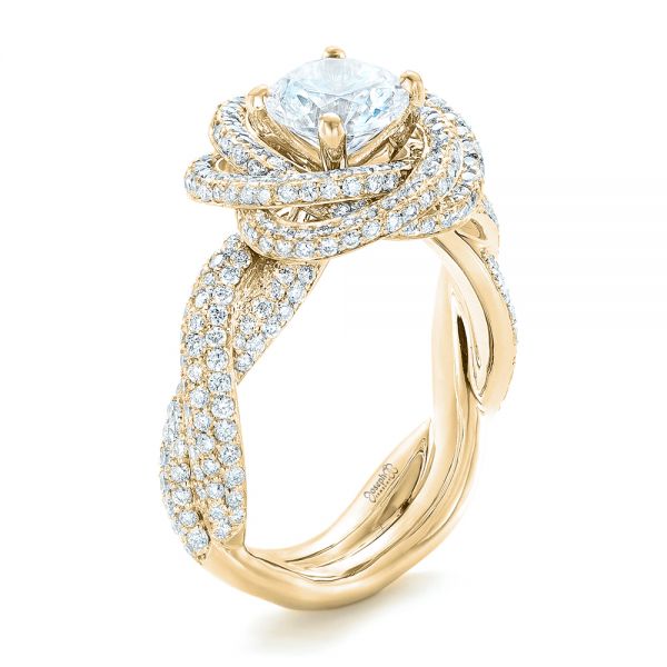 14k Yellow Gold 14k Yellow Gold Modern Knot Edgeless Pave Engagement Ring - Three-Quarter View - 102374