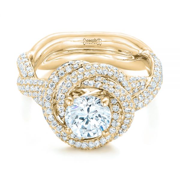 14k Yellow Gold 14k Yellow Gold Modern Knot Edgeless Pave Engagement Ring - Flat View - 102374