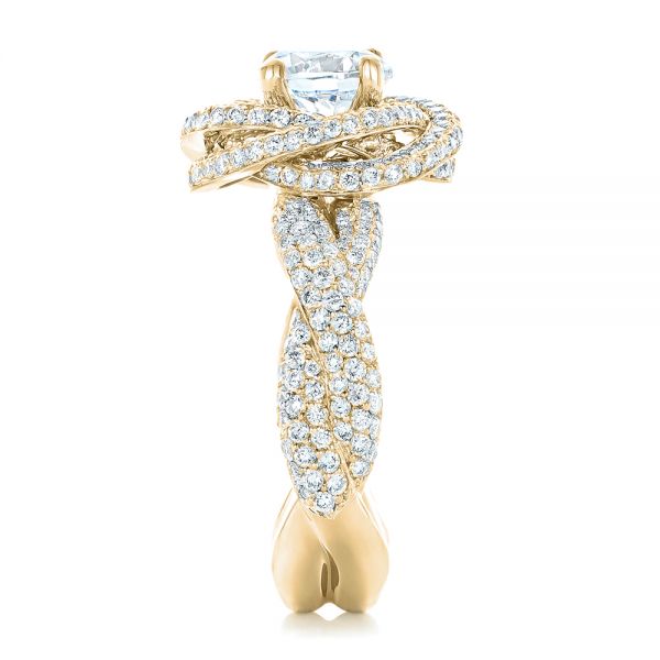 14k Yellow Gold 14k Yellow Gold Modern Knot Edgeless Pave Engagement Ring - Side View - 102374
