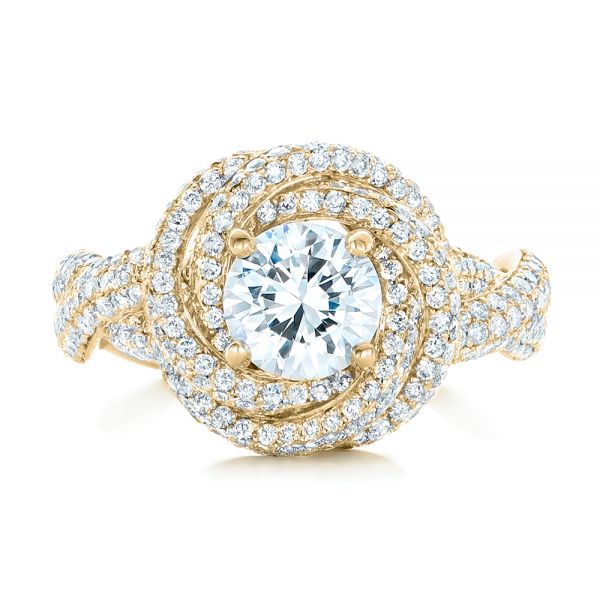 14k Yellow Gold 14k Yellow Gold Modern Knot Edgeless Pave Engagement Ring - Top View - 102374