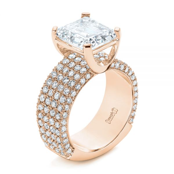 18k Rose Gold 18k Rose Gold Modern Pave Diamond Engagement Ring - Three-Quarter View -  105188