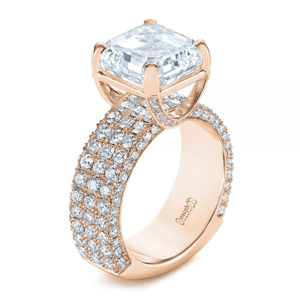 18k Rose Gold 18k Rose Gold Modern Pave Diamond Engagement Ring - Three-Quarter View -  105711