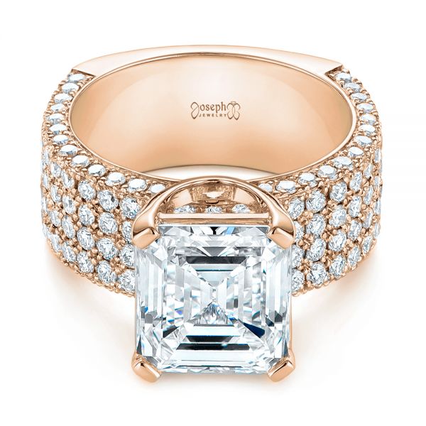 14k Rose Gold 14k Rose Gold Modern Pave Diamond Engagement Ring - Flat View - 105188