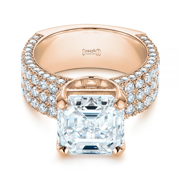 14k Rose Gold 14k Rose Gold Modern Pave Diamond Engagement Ring - Flat View - 105711