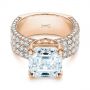 18k Rose Gold 18k Rose Gold Modern Pave Diamond Engagement Ring - Flat View -  105711 - Thumbnail