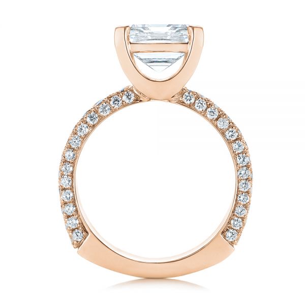 18k Rose Gold 18k Rose Gold Modern Pave Diamond Engagement Ring - Front View -  105188