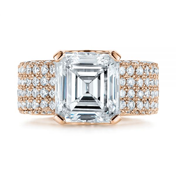 14k Rose Gold 14k Rose Gold Modern Pave Diamond Engagement Ring - Top View - 105188
