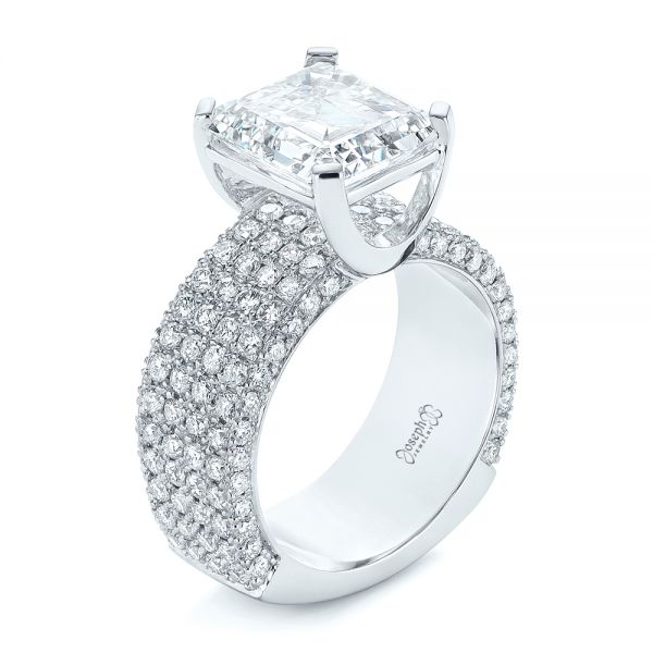 18k White Gold 18k White Gold Modern Pave Diamond Engagement Ring - Three-Quarter View -  105188