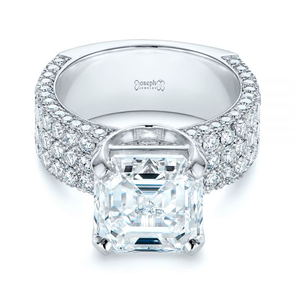  Platinum Modern Pave Diamond Engagement Ring - Flat View -  105711