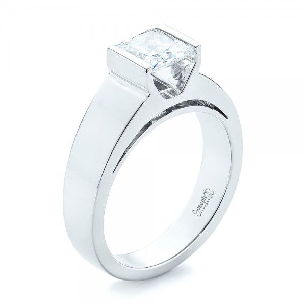 18k White Gold Modern Solitaire Diamond Engagement Ring - Three-Quarter View -  103264